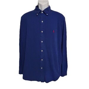 Ralph Lauren‎ Featherweight Mesh Blue Sz XL Long Sleeve Button Down Shirt Preppy